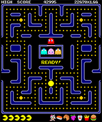 Pacman facing a choice of paths in a maze