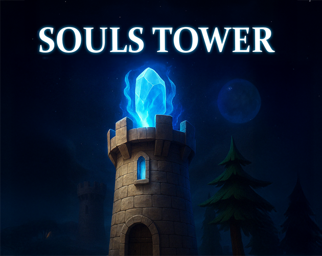 Souls Tower gameplay screenshot showing the crystal and towers